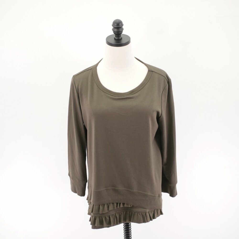 Simply Vera Vera‎ Wang Green Knit Long Sleeve Ruffle Top Petite Medium